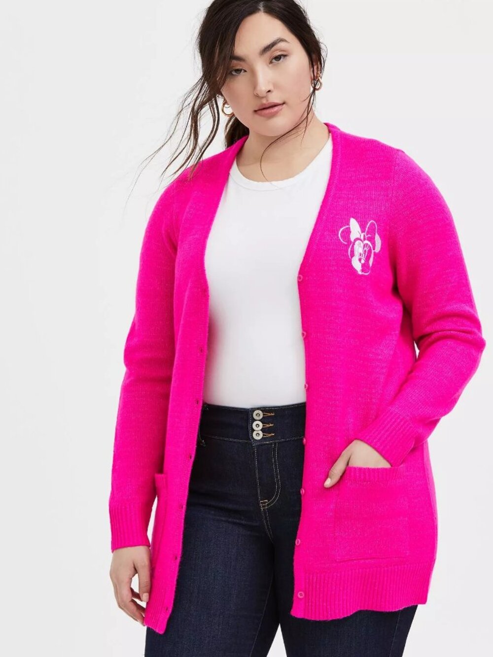 Torrid NWT Disney Minnie Mouse Neon Pink Embroidered Cardigan size 3X